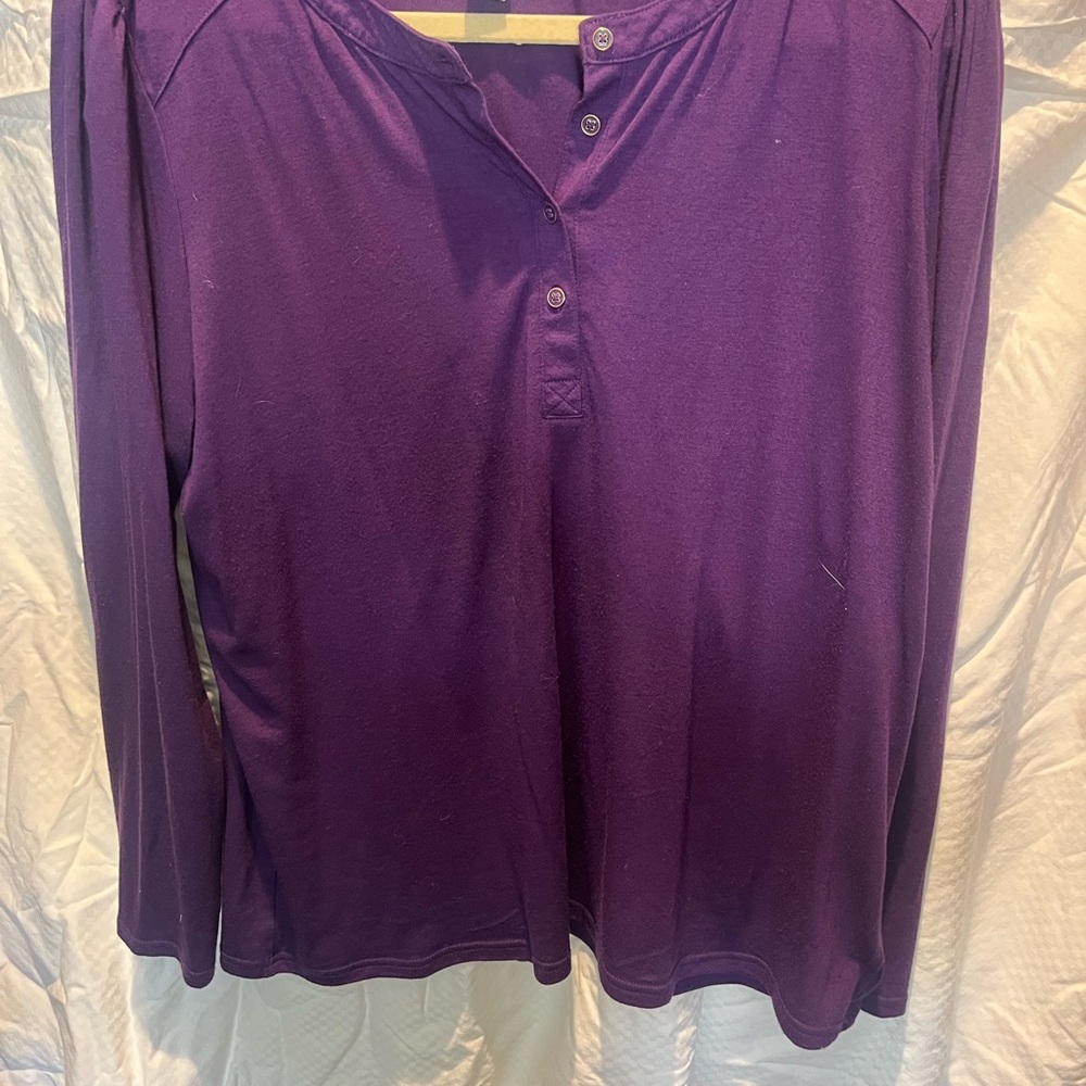 Liz Claiborne Purple Long Sleeve Henley Top